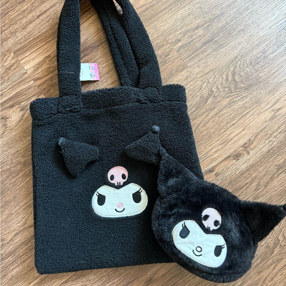 Kuromi Black Plush Tote and Pouch Set
